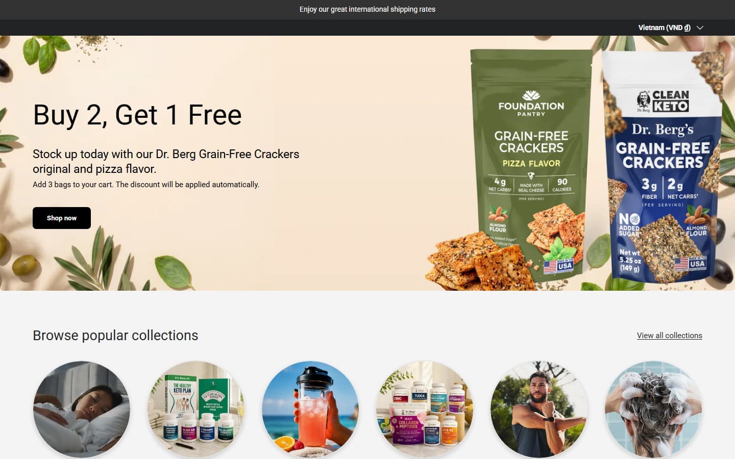 Dr. Berg supplement product lineup on health e-commerce storefront